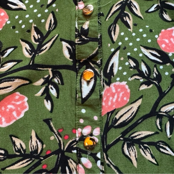 Red Leaf Green Floral Ruffle Button-Front Sleeveless Top – Size S - Picture 8 of 13